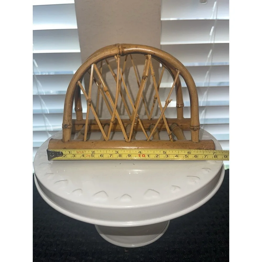 Vintage MCM Bamboo Wicker Rattan Napkin Letter Holder 7